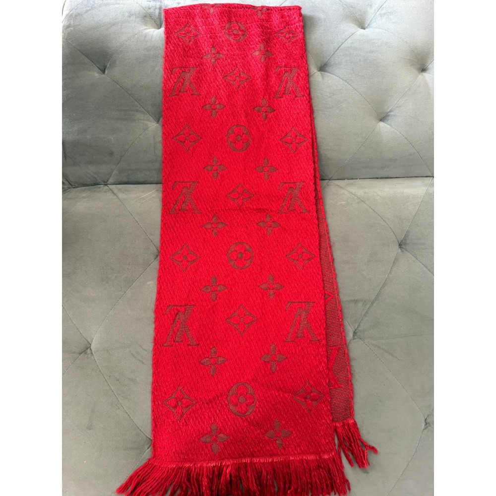 Flat $200 Sale Louis Vuitton Logomania Scarf Ruby Red‎ Wool Silk Monogram M72432